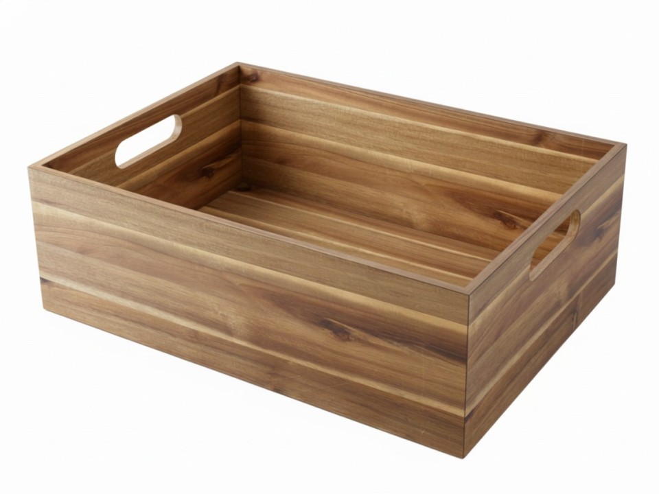 Premium Acacia Wood Storage Bin with Cut-out Handles - Versatile Home Organizer
